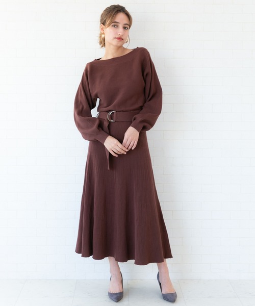 Jewelobe(ジュエローブ)の「ドルマンニットプリーツライクワンピース(ワンピース・レディース・ネイビー/ブラウン/グリーン/ボルドー・FREE)」の1枚目の写真
