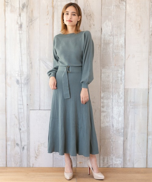 Jewelobe(ジュエローブ)の「ドルマンニットプリーツライクワンピース(ワンピース・レディース・ネイビー/ブラウン/グリーン/ボルドー・FREE)」の2枚目の写真