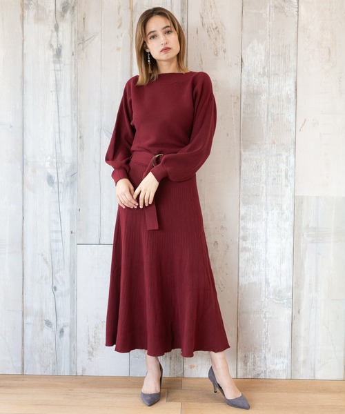 Jewelobe(ジュエローブ)の「ドルマンニットプリーツライクワンピース(ワンピース・レディース・ネイビー/ブラウン/グリーン/ボルドー・FREE)」の4枚目の写真