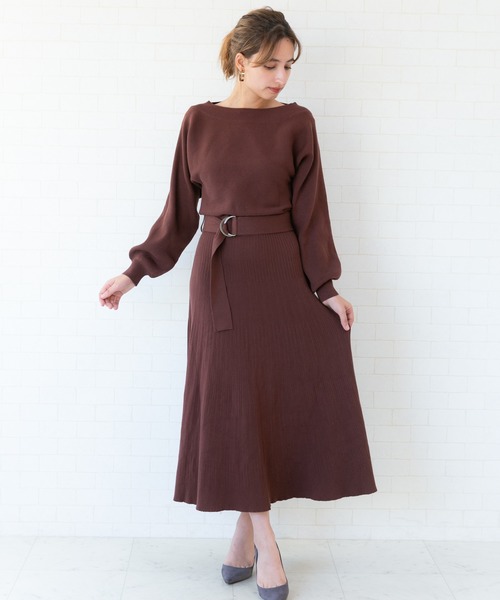 Jewelobe(ジュエローブ)の「ドルマンニットプリーツライクワンピース(ワンピース・レディース・ネイビー/ブラウン/グリーン/ボルドー・FREE)」の22枚目の写真