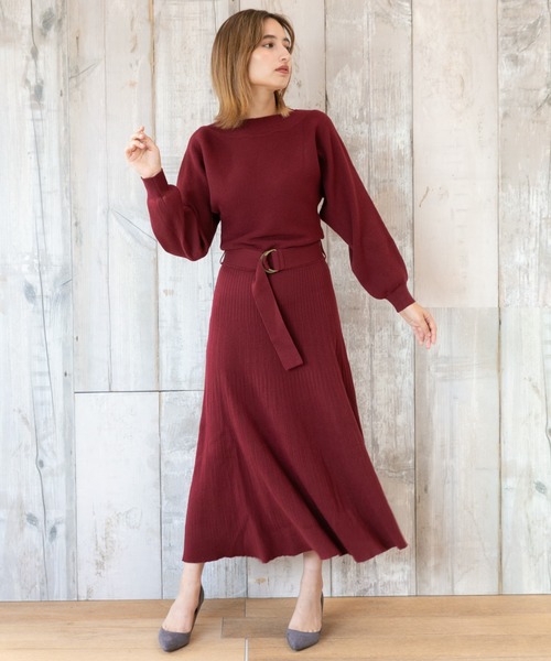 Jewelobe(ジュエローブ)の「ドルマンニットプリーツライクワンピース(ワンピース・レディース・ネイビー/ブラウン/グリーン/ボルドー・FREE)」の9枚目の写真