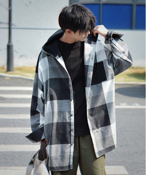 セール Neos Addictive Design ビッグシルエット フード ブロック チェック シャツ シャツ ブラウス Neos ネオス のファッション通販 Zozotown