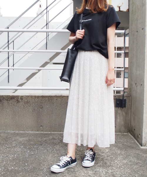 INTERPLANET（インタープラネット）の「シフォンスタープリントスカート（スカート・レディース・オフホワイト/ブラック/ベージュ・FREE）」の5枚目の写真