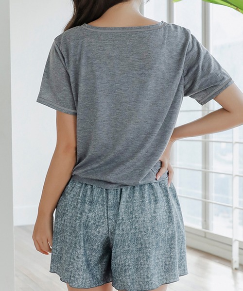 セール】体形カバー Tシャツ＆ショートパンツ付き ボーダー