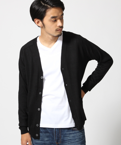 GLOBAL WORK(グローバルワーク)の「【高品質ビエラヤーン使用】ハイゲージニットVカーデ/546650(カーディガン/ボレロ・メンズ・ブルー/ブラック/グレー/ベージュ・SMALL/LARGE/X-LARGE/MEDIUM)」の2枚目の写真