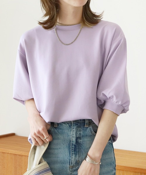 reca(レカ)の「ボリューム袖カットソー(Tシャツ/カットソー・レディース・ピンク/オフホワイト/ベージュ/ブラック/モカ/イエロー/ライラック/レモンイエロー・FREE)」の5枚目の写真