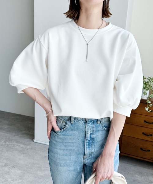 reca(レカ)の「ボリューム袖カットソー(Tシャツ/カットソー・レディース・ピンク/オフホワイト/ベージュ/ブラック/モカ/イエロー/ライラック/レモンイエロー・FREE)」の17枚目の写真