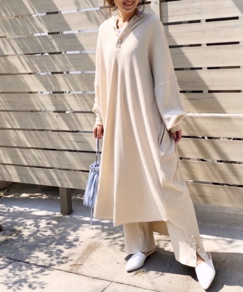 M Y U ミュー の 前後2way パールボタンワッフルオーバーシルエットワンピース ワンピース Wear