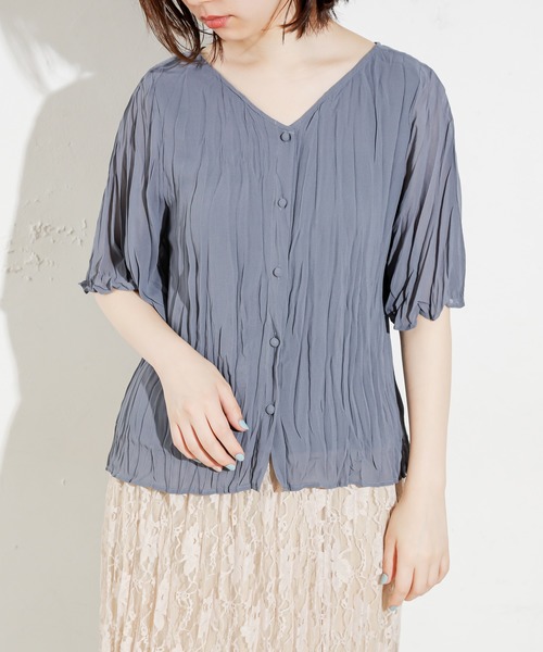 natural couture（ナチュラルクチュール）の「【WEB限定カラー有り】2WAYクリンクル加工ブラウス（シャツ/ブラウス・レディース・アイボリー/ブラック/グリーン/ブルー/ピンクベージュ・FREE）」の17枚目の写真