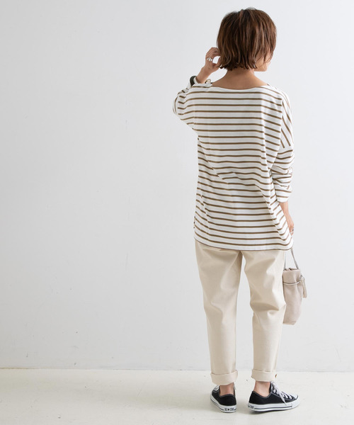 Newlyme（ニューリーミー）の「オーバーサイズボーダーロンＴ【R】（Tシャツ/カットソー・レディース・ブラック/ベージュ・MEDIUM）」の16枚目の写真