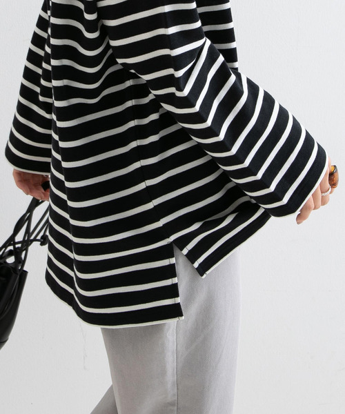 Newlyme（ニューリーミー）の「オーバーサイズボーダーロンＴ【R】（Tシャツ/カットソー・レディース・ブラック/ベージュ・MEDIUM）」の14枚目の写真