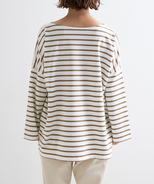 Newlyme（ニューリーミー）の「オーバーサイズボーダーロンＴ【R】（Tシャツ/カットソー・レディース・ブラック/ベージュ・MEDIUM）」の18枚目の写真