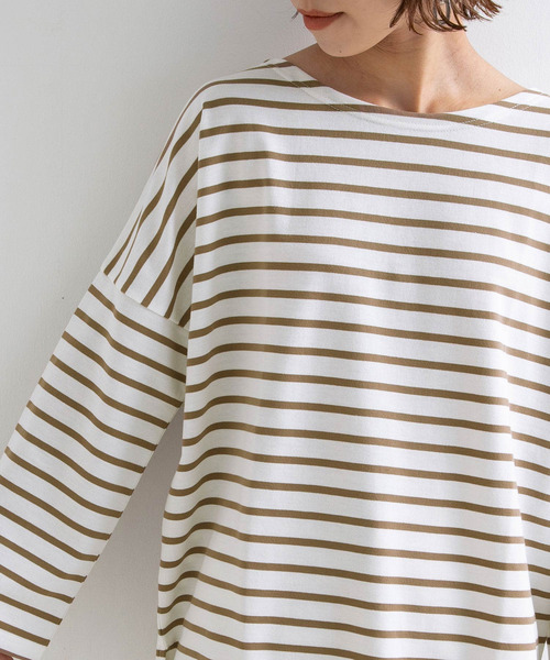 Newlyme（ニューリーミー）の「オーバーサイズボーダーロンＴ【R】（Tシャツ/カットソー・レディース・ブラック/ベージュ・MEDIUM）」の9枚目の写真