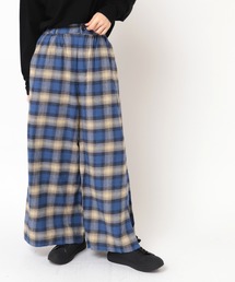 R3802 チェックイージーワイドギャザーパンツ