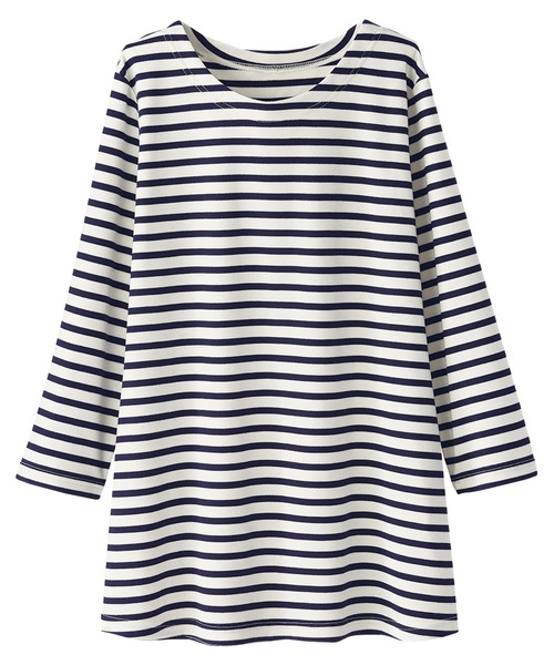 BELLUNA PLUS(ベルーナ)の「ポンチ素材ボーダープルオーバー(7分袖)(Tシャツ/カットソー・レディース・ブラック/その他/その他1/その他2/その他3・MEDIUM/LARGE/X-LARGE)」の3枚目の写真