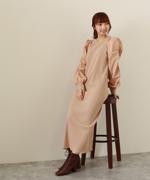 Cheek（チーク）の「袖切替パワショルワンピース（ワンピース・レディース・ブラック/ベージュ/ブラウン・MEDIUM）」の3枚目の写真