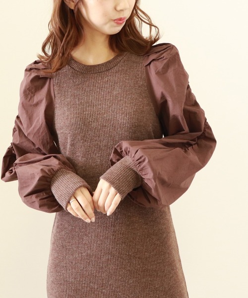 Cheek（チーク）の「袖切替パワショルワンピース（ワンピース・レディース・ブラック/ベージュ/ブラウン・MEDIUM）」の17枚目の写真