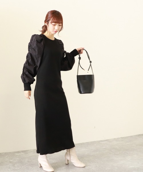Cheek（チーク）の「袖切替パワショルワンピース（ワンピース・レディース・ブラック/ベージュ/ブラウン・MEDIUM）」の18枚目の写真