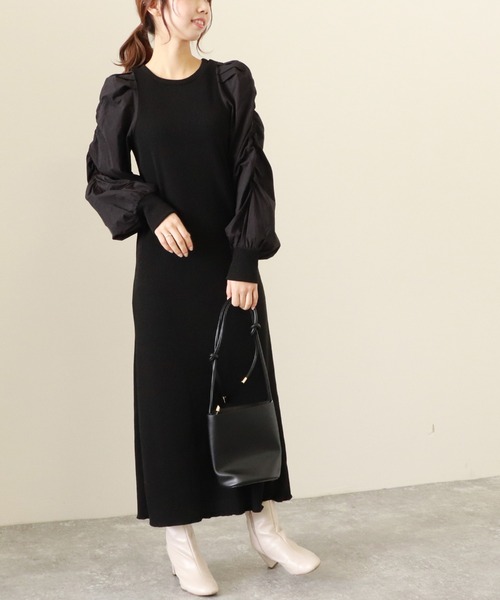 Cheek（チーク）の「袖切替パワショルワンピース（ワンピース・レディース・ブラック/ベージュ/ブラウン・MEDIUM）」の21枚目の写真