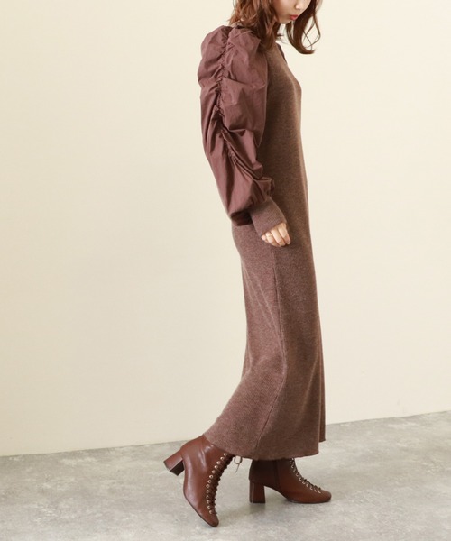 Cheek（チーク）の「袖切替パワショルワンピース（ワンピース・レディース・ブラック/ベージュ/ブラウン・MEDIUM）」の12枚目の写真