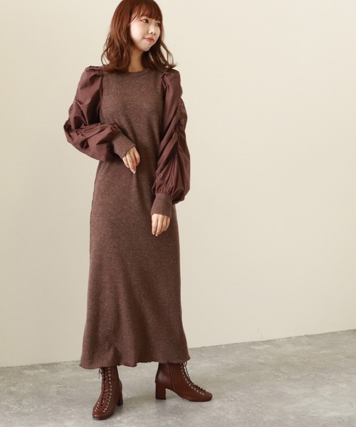 Cheek（チーク）の「袖切替パワショルワンピース（ワンピース・レディース・ブラック/ベージュ/ブラウン・MEDIUM）」の8枚目の写真