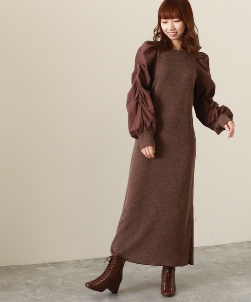Cheek（チーク）の「袖切替パワショルワンピース（ワンピース・レディース・ブラック/ベージュ/ブラウン・MEDIUM）」の9枚目の写真