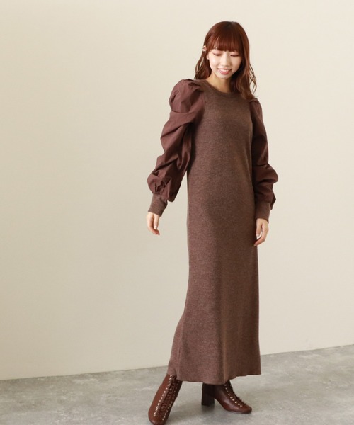 Cheek（チーク）の「袖切替パワショルワンピース（ワンピース・レディース・ブラック/ベージュ/ブラウン・MEDIUM）」の6枚目の写真