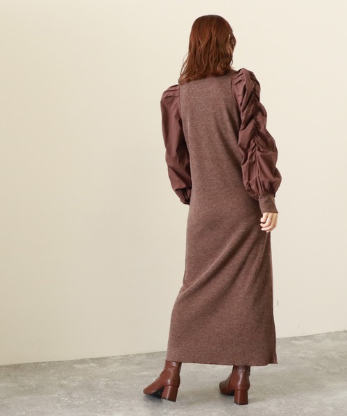 Cheek（チーク）の「袖切替パワショルワンピース（ワンピース・レディース・ブラック/ベージュ/ブラウン・MEDIUM）」の7枚目の写真