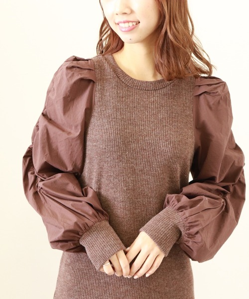 Cheek（チーク）の「袖切替パワショルワンピース（ワンピース・レディース・ブラック/ベージュ/ブラウン・MEDIUM）」の13枚目の写真