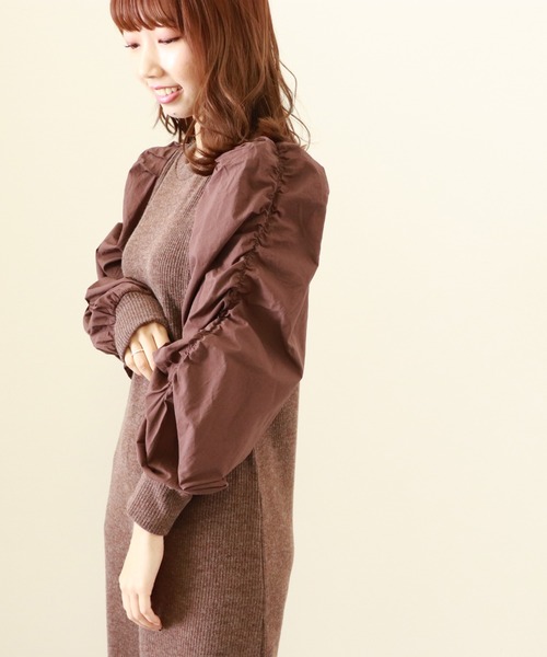 Cheek（チーク）の「袖切替パワショルワンピース（ワンピース・レディース・ブラック/ベージュ/ブラウン・MEDIUM）」の15枚目の写真