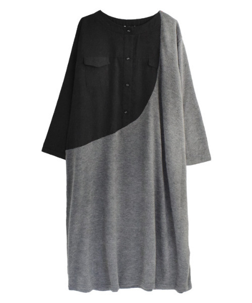 フェイクスウェード ニット シャツリメイク風ワンピース