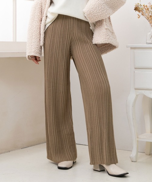 Newlyme（ニューリーミー）の「ランダムリブニットパンツ（その他パンツ・レディース・ブラック/ベージュ/ブラウン・MEDIUM/LARGE）」の3枚目の写真