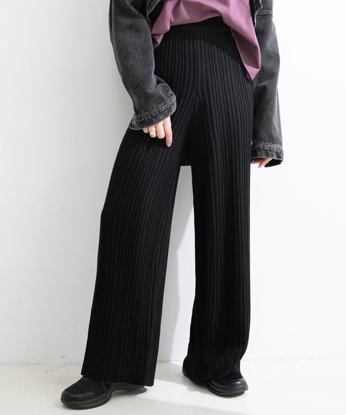 Newlyme（ニューリーミー）の「ランダムリブニットパンツ（その他パンツ・レディース・ブラック/ベージュ/ブラウン・MEDIUM/LARGE）」の2枚目の写真