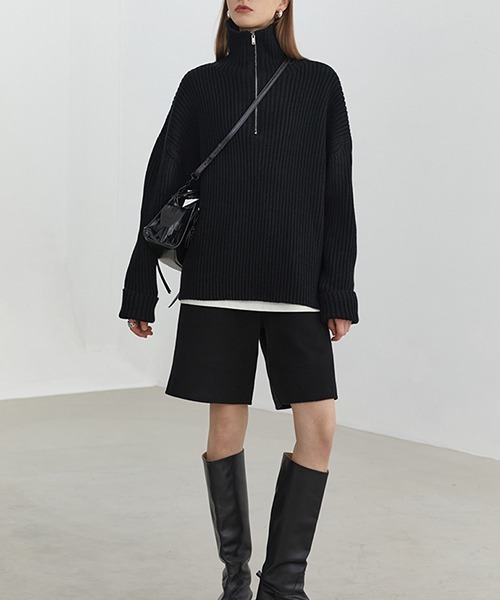 Fano Studios（ファノ ストゥディオズ）の「【Fano Studios】Harf zip rib knit FD20S097（ニット/セーター・レディース・ブラック・S/L/M）」の2枚目の写真