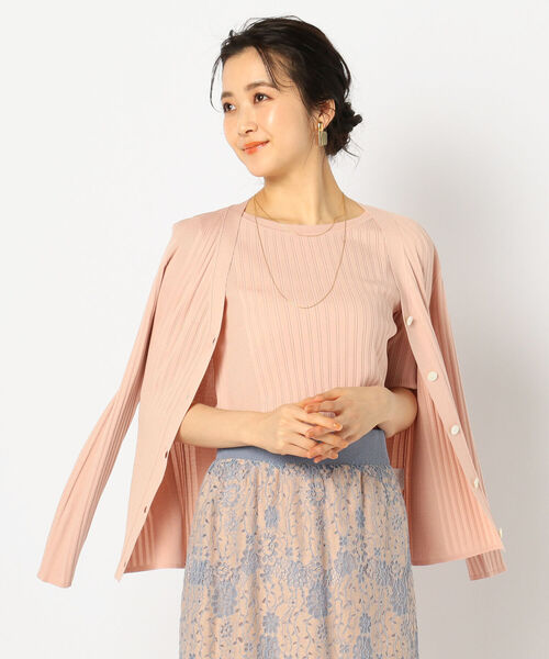 NOLLEY’S Sophi（ノーリーズソフィ）の「リブVネックカーディガン（カーディガン/ボレロ・レディース・オフホワイト/グレー/ライトグリーン/サーモンピンク・38）」の4枚目の写真