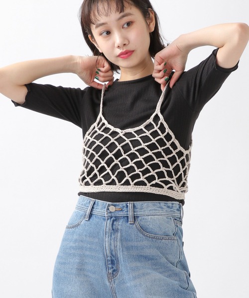 ROCKET x LUNCH（ロケットアンドランチ）の「ROCKET×LUNCH／透かし編みビスチェ 2932501（チューブトップ・レディース・ライトブルー/ナチュラル/ブラック・SMALL）」の2枚目の写真