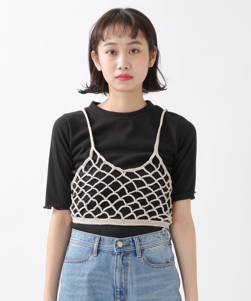 ROCKET x LUNCH（ロケットアンドランチ）の「ROCKET×LUNCH／透かし編みビスチェ 2932501（チューブトップ・レディース・ライトブルー/ナチュラル/ブラック・SMALL）」の4枚目の写真