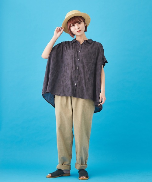 CUBE SUGAR（キューブシュガー）の「WEB限定 ボイル プリント 製品染め ギャザー シャツ（シャツ/ブラウス・レディース・チャコールグレー/ベージュ/パープル/カーキ・M）」の22枚目の写真