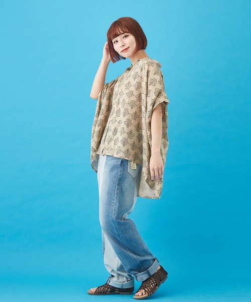 CUBE SUGAR（キューブシュガー）の「WEB限定 ボイル プリント 製品染め ギャザー シャツ（シャツ/ブラウス・レディース・チャコールグレー/ベージュ/パープル/カーキ・M）」の19枚目の写真