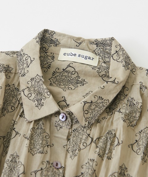 CUBE SUGAR（キューブシュガー）の「WEB限定 ボイル プリント 製品染め ギャザー シャツ（シャツ/ブラウス・レディース・チャコールグレー/ベージュ/パープル/カーキ・M）」の10枚目の写真
