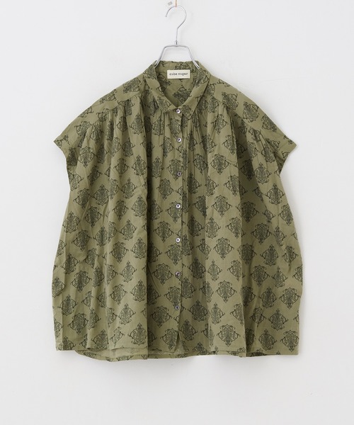 CUBE SUGAR（キューブシュガー）の「WEB限定 ボイル プリント 製品染め ギャザー シャツ（シャツ/ブラウス・レディース・チャコールグレー/ベージュ/パープル/カーキ・M）」の18枚目の写真