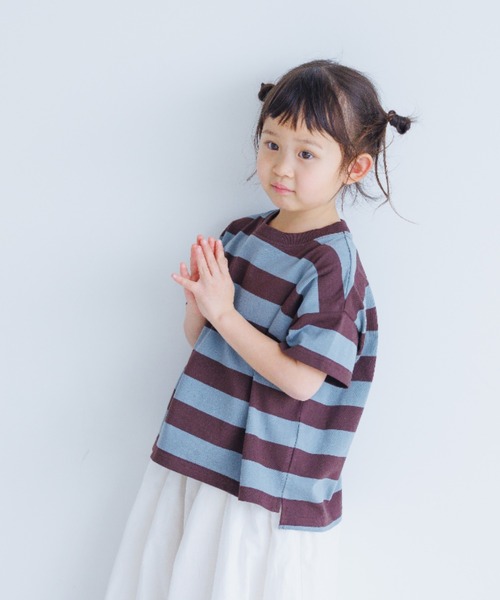 LOWRYS FARM(ローリーズファーム)の「USAフトボーダーTシャツ 937151(Tシャツ/カットソー・キッズ・ブラウン/イエロー/ブラック/レッド/ベージュ/グリーン/ピンク/モカ・110cm/140cm/120cm/150cm/130cm/150cm(140-150cm)/140cm(130-140cm)/110cm(100-110cm)/120cm(110-120cm)/130cm(120-130cm))」の2枚目の写真