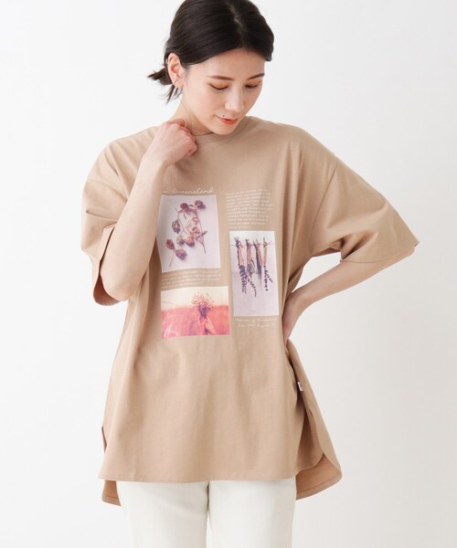 SHOO・LA・RUE(シューラルー)の「◆USAコットンアソートプリントラウンドヘムTシャツ(Tシャツ/カットソー・レディース・ホワイト系その他3/ベージュ系その他4/ブラック系1/ベージュ系2/ライトグリーン系/ホワイト系その他・04/02/03)」の5枚目の写真