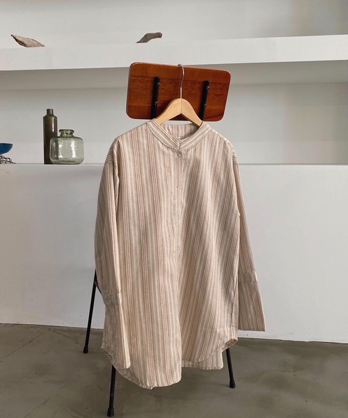 lawgy（ラウジー）の「long cuffs stripe shirt（シャツ/ブラウス・レディース・ベージュ系2/ベージュ系1・FREE）」の8枚目の写真