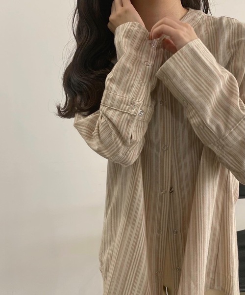 lawgy（ラウジー）の「long cuffs stripe shirt（シャツ