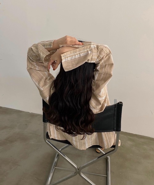 lawgy（ラウジー）の「long cuffs stripe shirt（シャツ/ブラウス・レディース・ベージュ系2/ベージュ系1・FREE）」の12枚目の写真