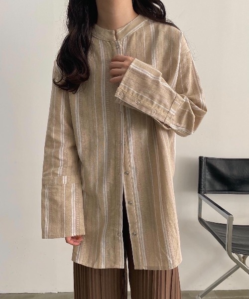 lawgy（ラウジー）の「long cuffs stripe shirt（シャツ/ブラウス・レディース・ベージュ系2/ベージュ系1・FREE）」の10枚目の写真