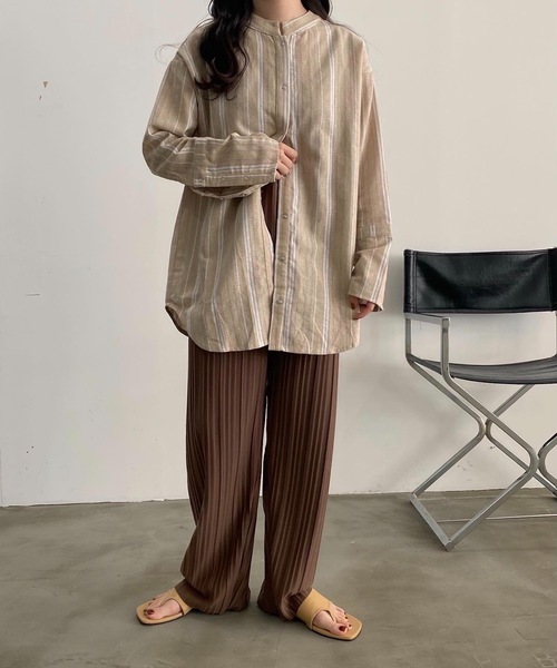 lawgy（ラウジー）の「long cuffs stripe shirt（シャツ/ブラウス・レディース・ベージュ系2/ベージュ系1・FREE）」の3枚目の写真