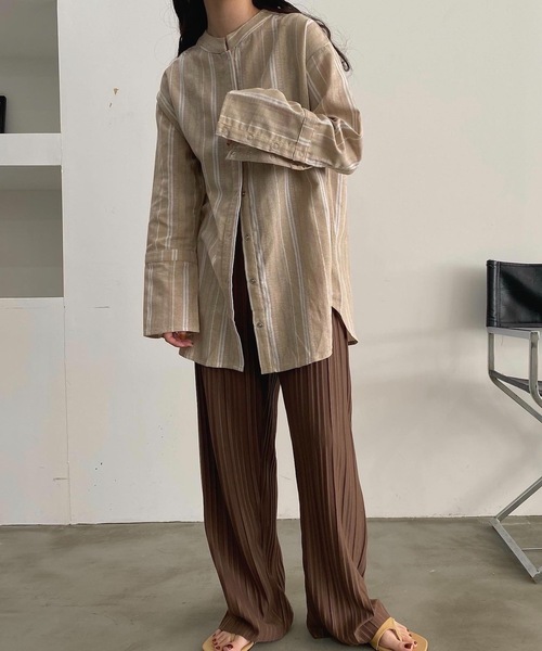lawgy（ラウジー）の「long cuffs stripe shirt（シャツ/ブラウス・レディース・ベージュ系2/ベージュ系1・FREE）」の11枚目の写真