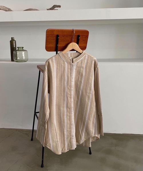 lawgy（ラウジー）の「long cuffs stripe shirt（シャツ/ブラウス・レディース・ベージュ系2/ベージュ系1・FREE）」の5枚目の写真